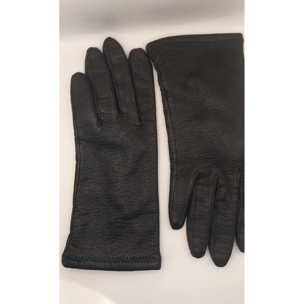 Vintage Grandoe Black Genuine Leather Gloves Acrylic Lined Womens Medium M
